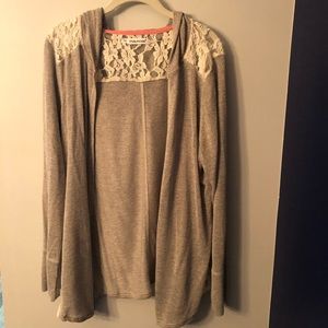 Lace trimmed hooded cardigan